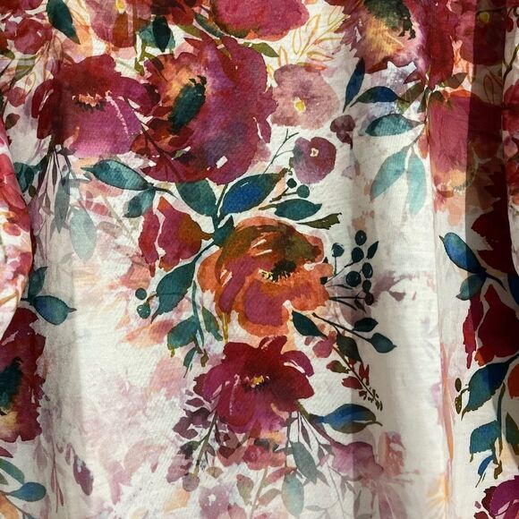 Endless Designs Women’s Red Multi Floral Print 3/4 Sleeve Tunic Top Sz-XL - Picture 2 of 6